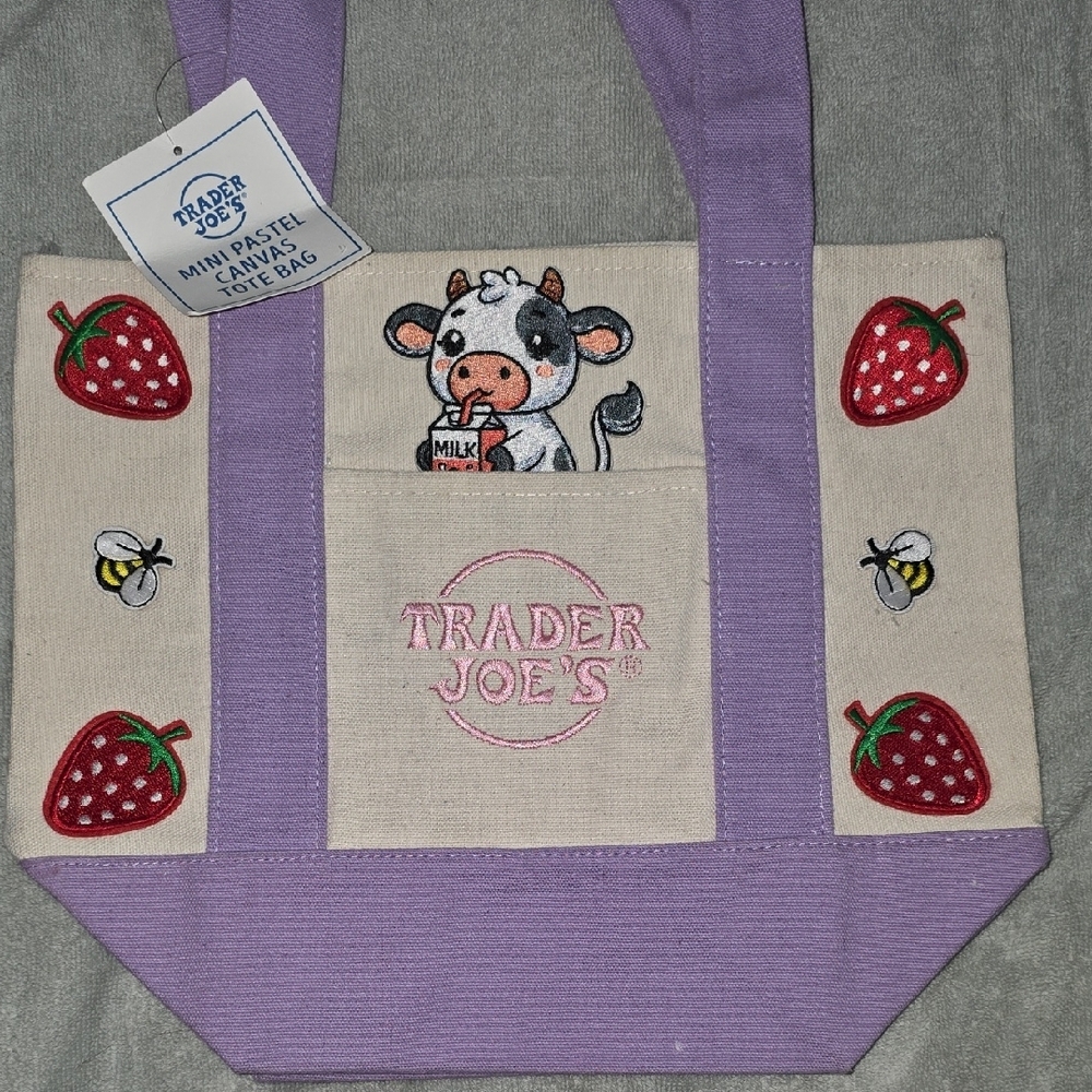 Trader Joe's Purple and Cream Tote Bag